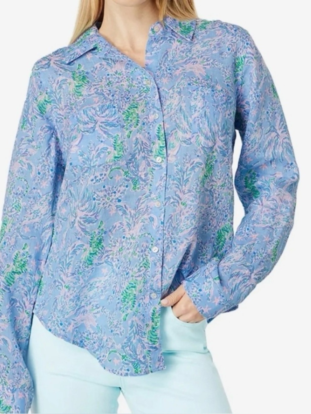 Lilly Pulitzer Sea View Button Down Blue Peri women’s size small